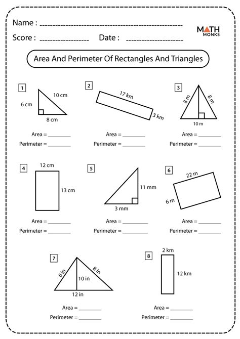 Name 2. . Area of rectangles and triangles worksheet pdf